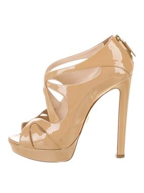 Prada Nude Patent High Heel Booties with Back Zip